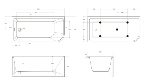 Ванна акриловая BelBagno BB712-1500-730-L 150х73 угловая полукруглая - фото 4
