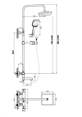 Душевая стойка Orange Thermo T02S4-911cr настенная цвет хром с термостатом