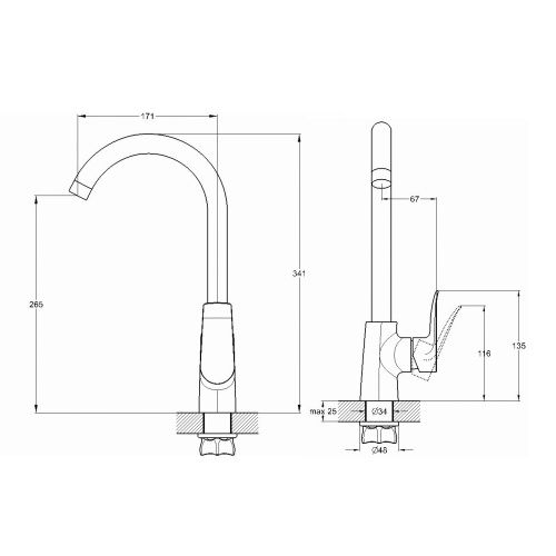 Смеситель для кухни G.Lauf GOB GOB4-A134 на столешницу хром - фото 3