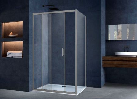Душевой уголок Vincea Alpha VSR-3AL8014CLGM 140х80 стекло прозрачное профиль вороненая сталь без поддона