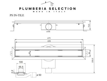 Душевой лоток Plumberia Selection PST IN-TILE PST70MT 70х5 нержавеющая сталь