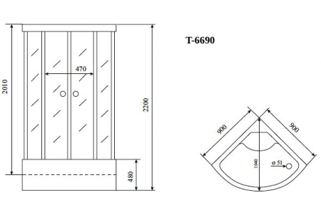 Душевая кабина Timo Standart T-6690SF 90х90 четверть круга с крышей ориентация универсальная