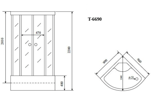 Душевая кабина Timo Standart T-6690SF 90х90 четверть круга с крышей - фото 2