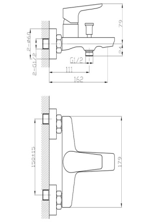 Смеситель для ванны Tokito TOYAMA TOK-TOY-1014 настенный хром