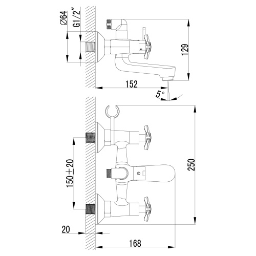 Смеситель для ванны LeMark Partner LM6542C настенный хром без термостата - фото 3