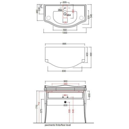 Раковина из сантехнического фарфора Kerasan Retro 105001*3 100х50 подвесная цвет белый 3 отверстия под смеситель
