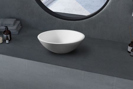 Раковина из искусственного камня Abber STEIN AS2608 40х40 накладная цвет белый без отверстий под смеситель