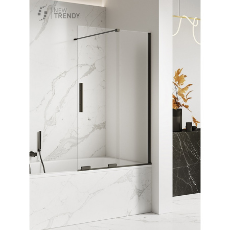 Душевая шторка на ванну New Trendy Smart Black EXK-4200 100х150 стекло прозрачное профиль черный ориентация универсальная