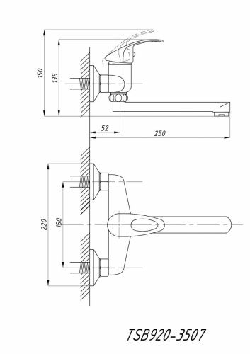 Смеситель для кухни TSARSBERG TSB-920-3507 настенный хром - фото 3