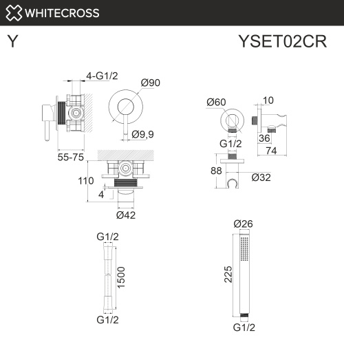 Смеситель для душа Whitecross Y chrome YSET02CR встраиваемый хром - фото 3