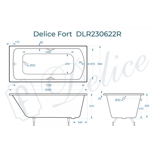 Ванна чугунная Delice Fort DLR230622R 200х85 пристенная прямоугольная - фото 2