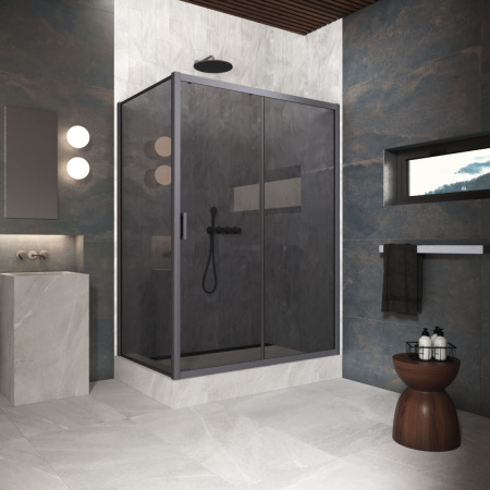 Душевой уголок Vegas-Glass ZP+ZPV Protec ZP+ZPV Protec 180*80 06 07 180х80 стекло тонированное профиль вороненая сталь без поддона