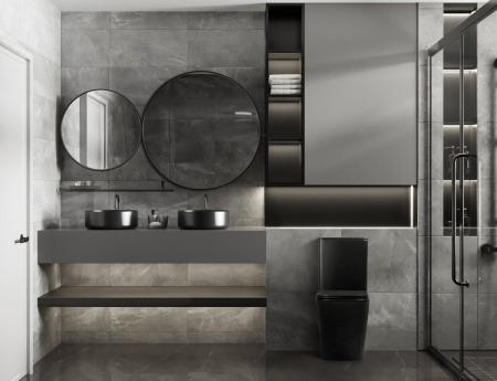 Унитаз напольный с бачком Abber Rechteck AC1210TMB черный матовый с сиденьем безободковый смыв торнадо