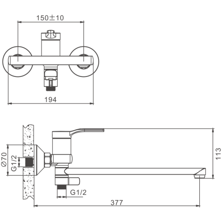 Смеситель для ванны и душа BELZ B22612 настенный хром