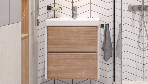 Тумба под раковину Velvex GESSO tpGES.60.2Y-25.21 59х39х59 подвесная цвет белый/дуб сонома - фото 2