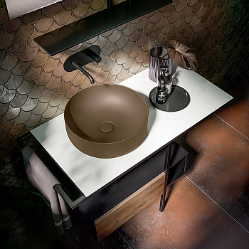 Раковина из сантехнического фарфора Kerasan Nolita 534488 40х40 накладная цвет коричневый матовый без отверстий под смеситель