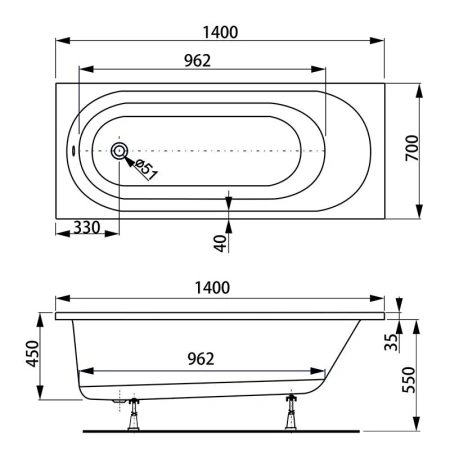Ванна акриловая Vagnerplast Kasandra VPBA147KAS2X-04 140х70 пристенная прямоугольная без каркаса