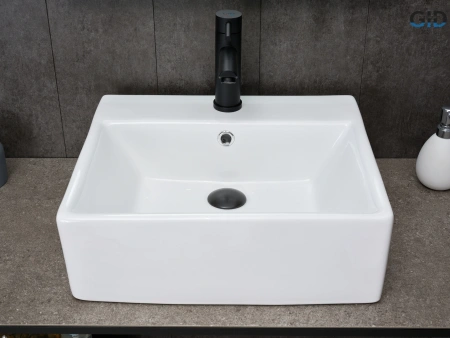 Раковина керамическая Gid Geométrico 51214 50х40 накладная цвет белый 1 отверстие под смеситель