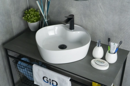 Раковина керамическая Gid Geométrico 51153 40х40 накладная цвет белый 1 отверстие под смеситель