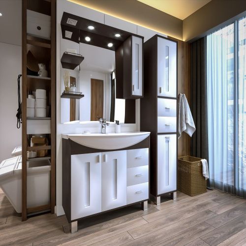 Зеркало-шкаф с подсветкой Бриклаер 4627125411861 90х20х103 подвесной цвет венге/белый - фото 4