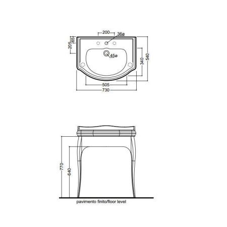 Раковина из сантехнического фарфора Kerasan Retro 104701*3 70х50 подвесная цвет белый 3 отверстия под смеситель