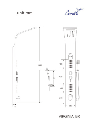 Душевая панель Cerutti SPA CT9983 прямоугольная настенная Душевая панель Cerutti SPA CT9983 прямоугольная настенная