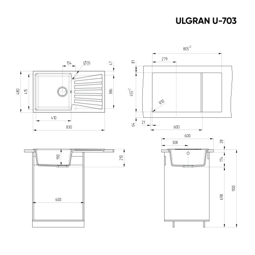 Кухонная мойка Ulgran Classic U-703-345 83х48 цвет шоколад - фото 2