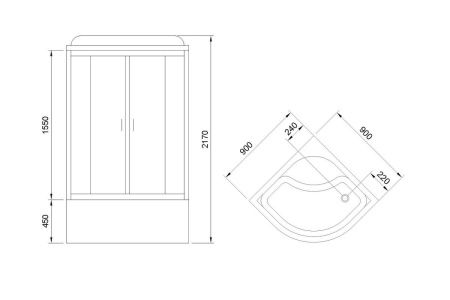 Душевая кабина Royal Bath NRW RB90NRW-T 90х90 четверть круга с крышей ориентация универсальная