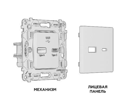 Комплект механизма розетки 2USB A+C 20W (быстрая зарядка) Ambrella Volt Alfa (Алфа) MA511010