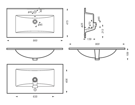 Раковина мебельная из сантехнического фарфора Sanita Luxe Quadro 90 QDR90SLWB01 90х50 накладная цвет белый