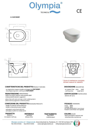 Чаша унитаза подвесная Olympia Clear CLE1202R13 цвет черный глянцевый без сиденья безободковая