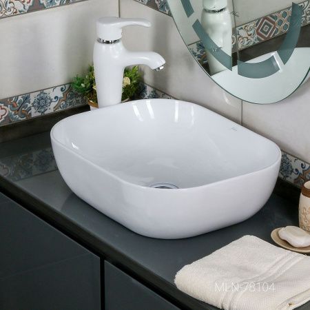 Раковина из сантехнического фарфора Melana 78104-805 50х40 накладная цвет белый без отверстий под смеситель