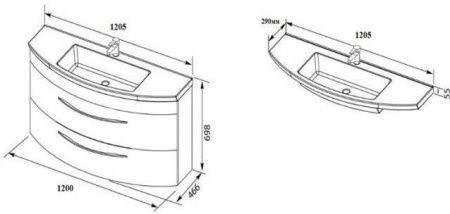 Тумба с раковиной De Aqua Лонг 00187921 120х50 подвесная цвет белый