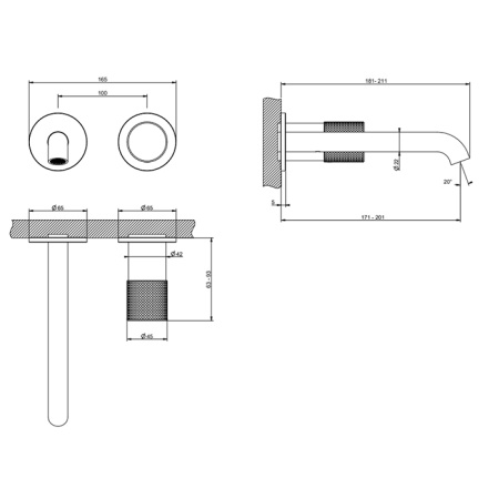 Смеситель для раковины Gessi Habito 70488#706 встраиваемый в стену черный