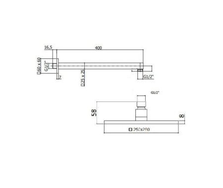 Верхний душ BelBagno ROMANO ROM-SLD-CRM 25х55 хром