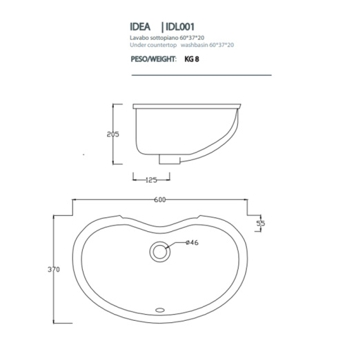 Раковина Artceram Washbasin 60 см IDL001 01 00 встраиваемая цвет белый - фото 2