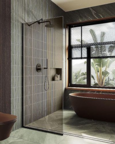 Душевая перегородка Maybah Glass MGD-699-6у 80х195 стекло тонированное профиль черный - фото 2