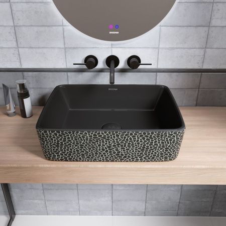 Раковина из сантехнического фаянса Grossman Color GR-3016BBL 50х40 накладная цвет черный без отверстий под смеситель