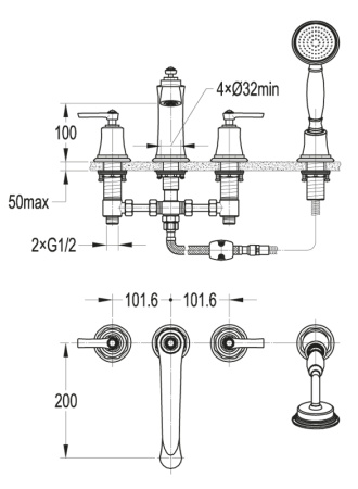 Смеситель Cezares LIBERTY LIBERTY-F-BVD4-01 на борт ванны хром