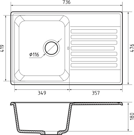 Кухонная мойка Granfest Quarz 78 черный 74х48 цвет черный поверхность матовая