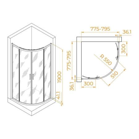 Душевой уголок RGW Passage 02085188-14 80х80 стекло прозрачное профиль черный без поддона