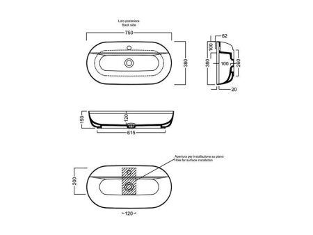 Раковина из сантехнического фаянса Hatria HAPPY HOUR Y8AP01 80х40 накладная цвет белый