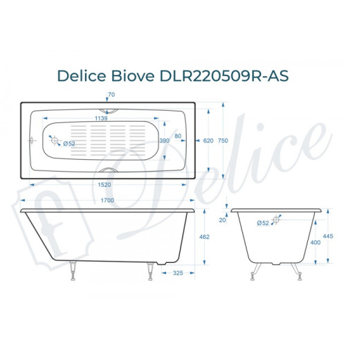 Ванна чугунная Delice Biove 170x75 пристенная прямоугольная - фото 2