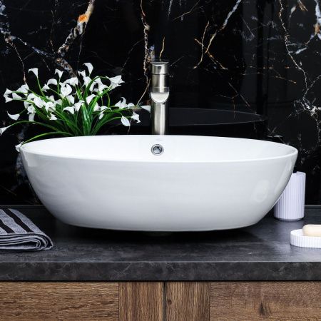 Раковина из сантехнического фарфора Melana 320314-805 60х40 накладная цвет белый без отверстий под смеситель