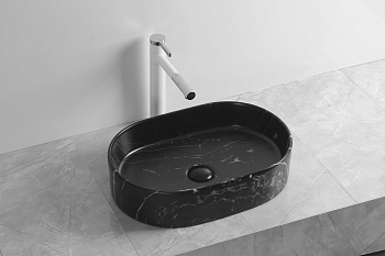 Раковина из сантехнического фарфора Cerutti SPA CR0055B MMB2 50х35 накладная цвет мрамор матовый черный без отверстий под смеситель