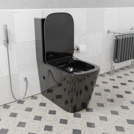 Унитаз напольный с бачком CeramaLux 2170-18 черный с сиденьем микролифт безободковый каскадный смыв