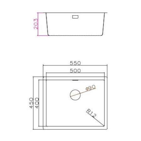 Кухонная мойка Grandex Aqua PROLINE 55 300206 55х45 цвет серый поверхность матовая