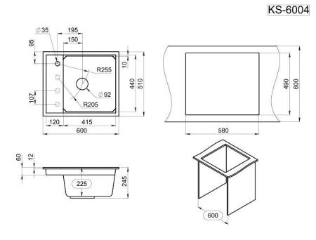 Кухонная мойка Granula Kitchen Space 6004, ШВАРЦ 60х50 цвет черный поверхность матовая