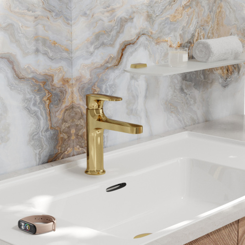 Смеситель WasserKRAFT Neckar 2100 2103 на раковину золото - фото 2