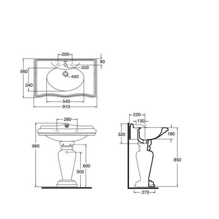 Раковина из сантехнического фаянса Azzurra Jubilaeum JULP0905500MBI/(JUB200/90 bi)*1 90х60 подвесная цвет белый 1 отверстие под смеситель